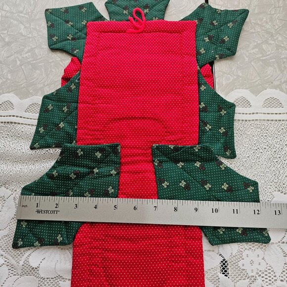 Quilted Joy Christmas Wall Hanging 29" Decoration Red Polka Dot Bow & Tassels vt - Picture 7 of 7